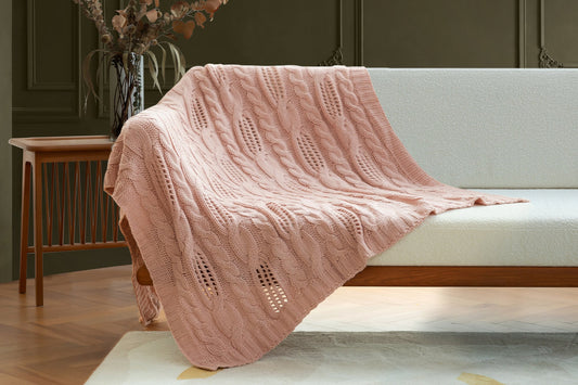 Jourdain Cable Knit Throw - Misty Rose