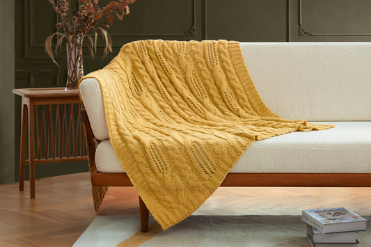 Jourdain Cable Knit Throw - Ginger