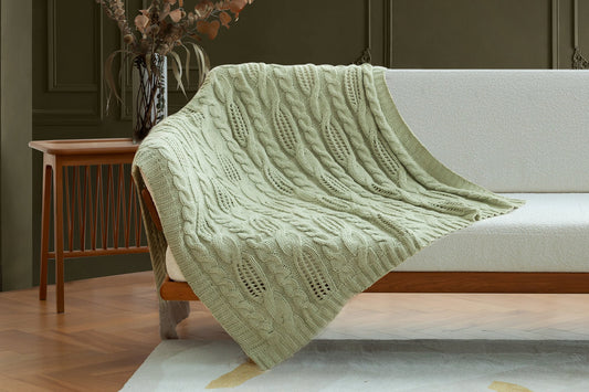 Jourdain Cable Knit Throw - Sage Green